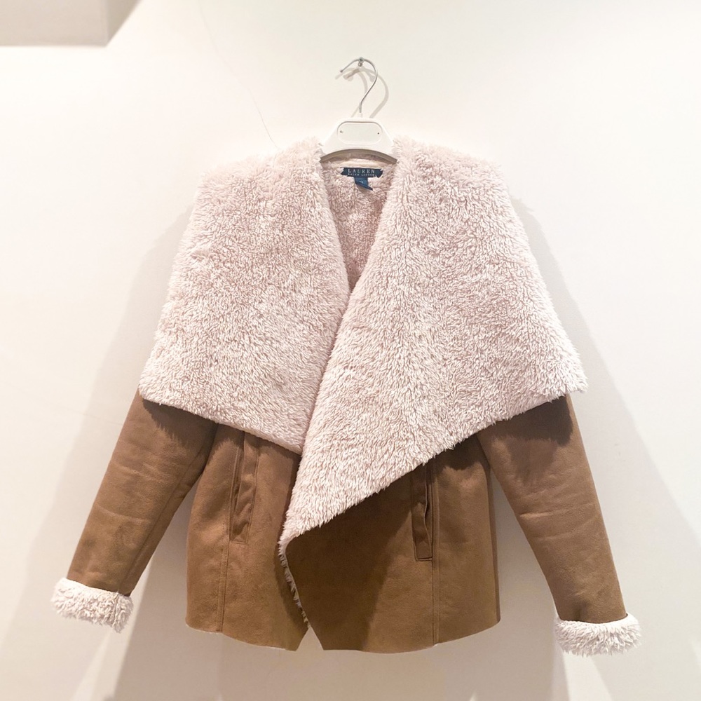 like new Ralph Lauren suede faux fur lined coat